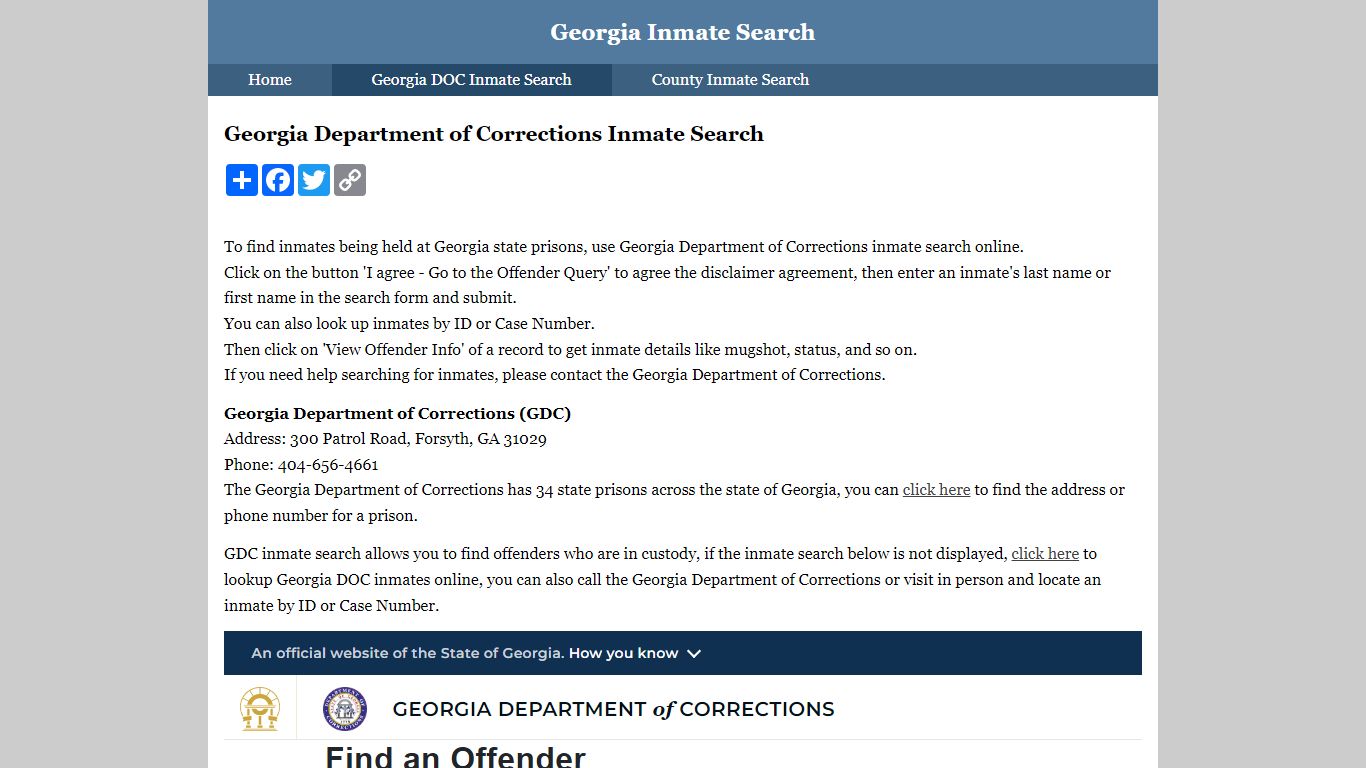 Georgia Department of Corrections Inmate Search